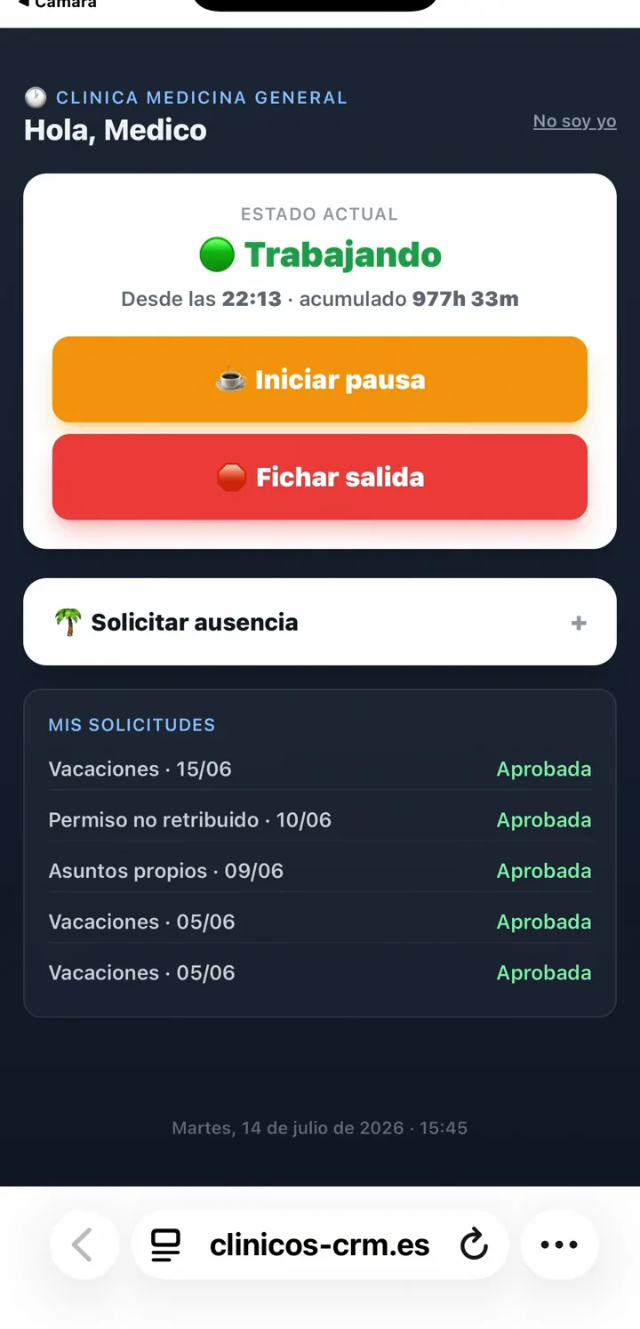 Su portal de fichaje — ClinicOS