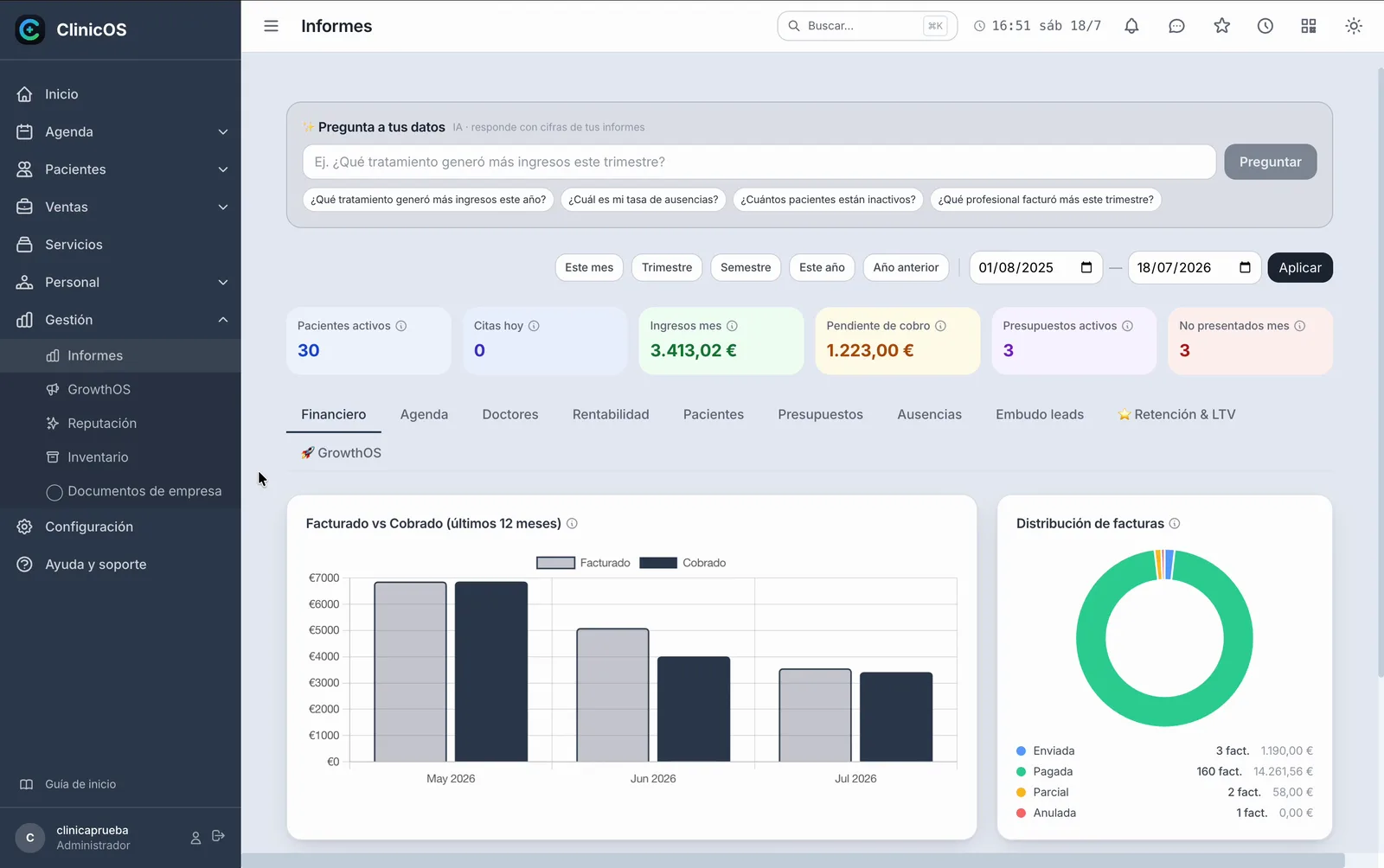 Tus números, sin abrir Excel — ClinicOS