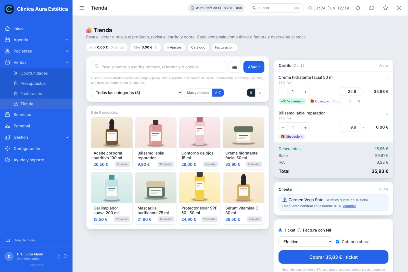 Tienda en mostrador con lector